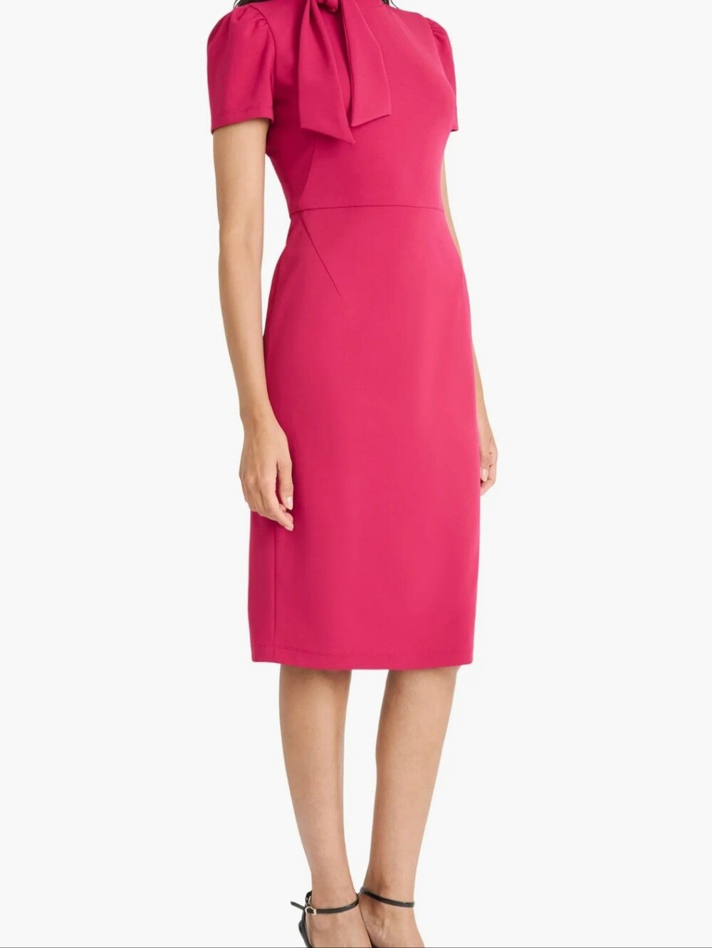 Maggy London Fuchsia Midi Dress with Short Sleeves
